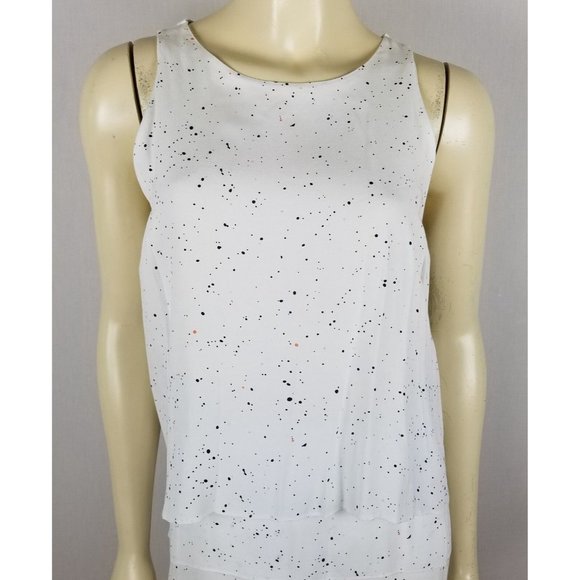 Metaphor sleeveless tiered comfortable rayon white dress with light polka dots L - Picture 9 of 12